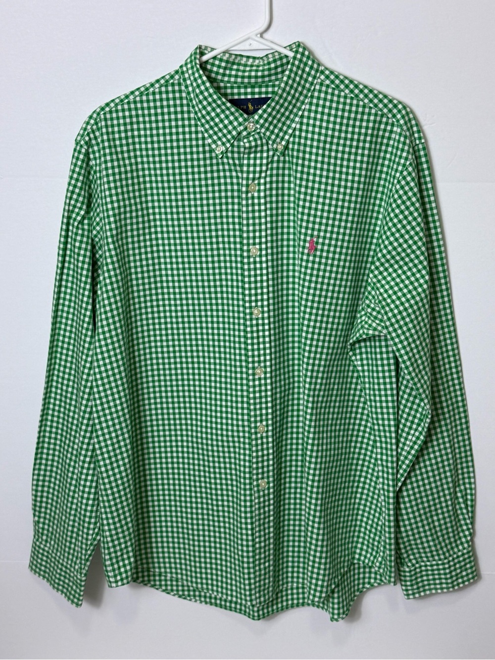 Ralph Lauren Green and White Gingham Button-Down Shirt